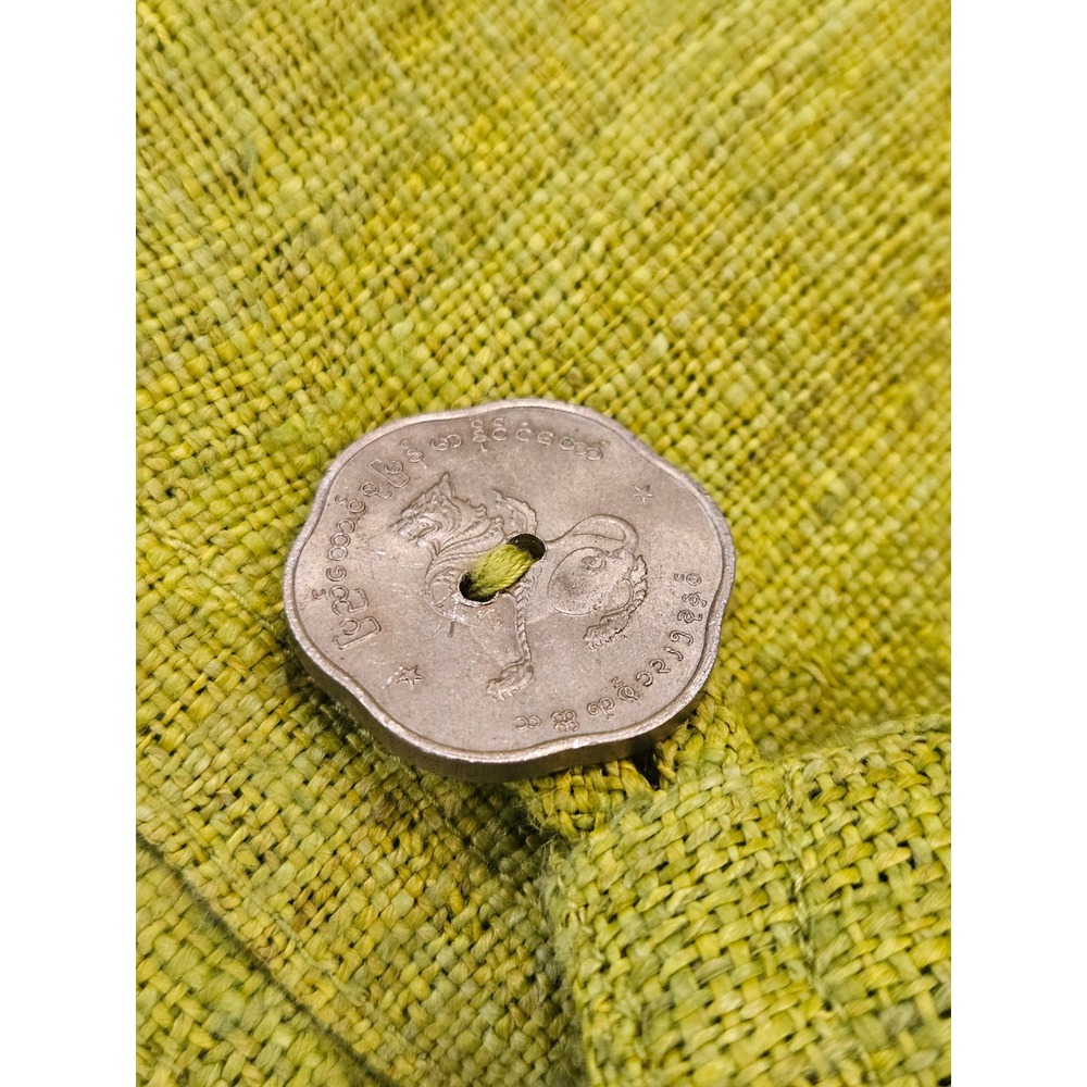 RARE Boho Dancing Ladies Lime Green 100% Hemp Cowl Neck Coin Buttons M - Picture 3 of 13